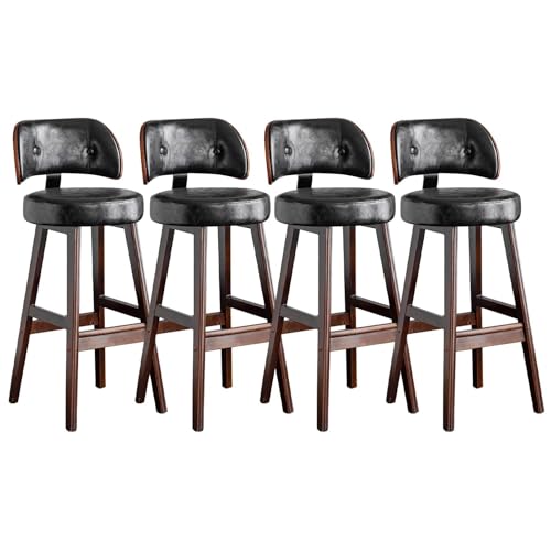 FXLUHAY Barhocker aus PU-Leder im Mid-Century-Stil, Moderne gepolsterte Barhocker in Thekenhöhe mit Rückenlehne, schwarzer Barstuhl for Kücheninseln(Set of 4,65cm Sitting Height) von FXLUHAY