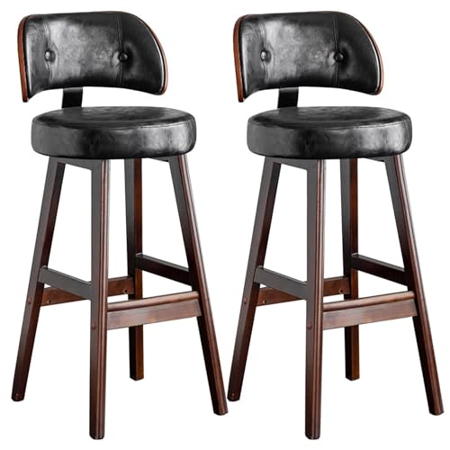 FXLUHAY Barhocker aus PU-Leder im Mid-Century-Stil, Moderne gepolsterte Barhocker in Thekenhöhe mit Rückenlehne, schwarzer Barstuhl for Kücheninseln(Set of 4,85cm Sitting Height) von FXLUHAY