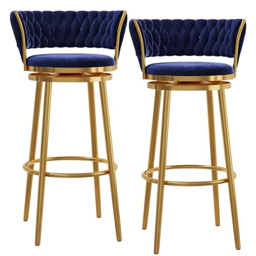 FXLUHAY Barhocker aus Samt, 2er-Set, 360° drehbare Esszimmerstühle mit Metallbeinen, Moderne Barhocker in Thekenhöhe for Home-Office-Kücheninselstuhl(Blue-a,Seat Height 65cm(25.6'')) von FXLUHAY