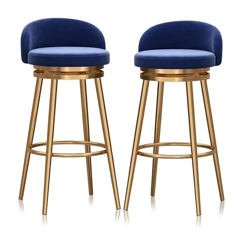 FXLUHAY Barhocker aus Samt, 2er-Set, 360° drehbare Esszimmerstühle mit Metallbeinen, Moderne Barhocker in Thekenhöhe for Home-Office-Kücheninselstuhl(Blue-b,Seat Height 75cm(29.5'')) von FXLUHAY
