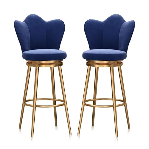 FXLUHAY Barhocker aus Samt, 2er-Set, 360° drehbare Esszimmerstühle mit Metallbeinen, Moderne Barhocker in Thekenhöhe for Home-Office-Kücheninselstuhl(Blue-c,Seat Height 65cm(25.6'')) von FXLUHAY