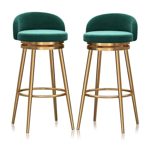 FXLUHAY Barhocker aus Samt, 2er-Set, 360° drehbare Esszimmerstühle mit Metallbeinen, Moderne Barhocker in Thekenhöhe for Home-Office-Kücheninselstuhl(Green-b,Seat Height 75cm(29.5'')) von FXLUHAY