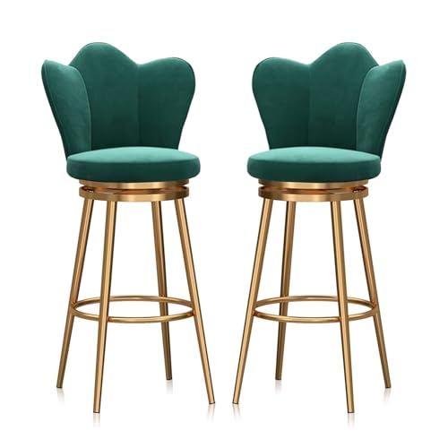 FXLUHAY Barhocker aus Samt, 2er-Set, 360° drehbare Esszimmerstühle mit Metallbeinen, Moderne Barhocker in Thekenhöhe for Home-Office-Kücheninselstuhl(Green-c,Seat Height 65cm(25.6'')) von FXLUHAY