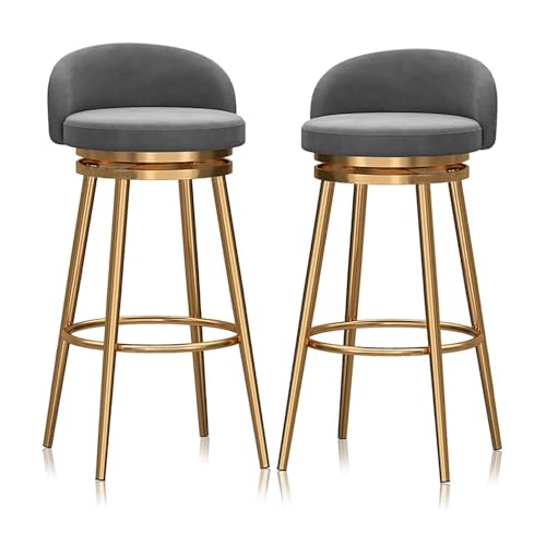 FXLUHAY Barhocker aus Samt, 2er-Set, 360° drehbare Esszimmerstühle mit Metallbeinen, Moderne Barhocker in Thekenhöhe for Home-Office-Kücheninselstuhl(Grey-b,Seat Height 75cm(29.5'')) von FXLUHAY