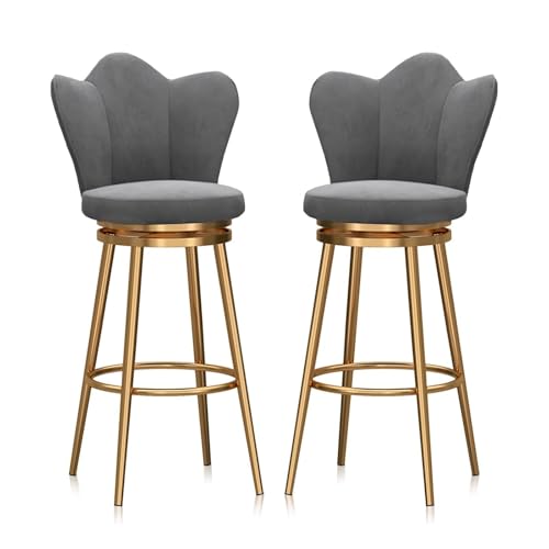 FXLUHAY Barhocker aus Samt, 2er-Set, 360° drehbare Esszimmerstühle mit Metallbeinen, Moderne Barhocker in Thekenhöhe for Home-Office-Kücheninselstuhl(Grey-c,Seat Height 75cm(29.5'')) von FXLUHAY