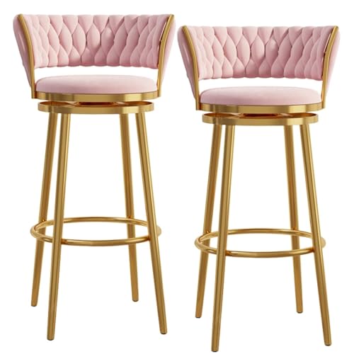 FXLUHAY Barhocker aus Samt, 2er-Set, 360° drehbare Esszimmerstühle mit Metallbeinen, Moderne Barhocker in Thekenhöhe for Home-Office-Kücheninselstuhl(Pink-a,Seat Height 75cm(29.5'')) von FXLUHAY