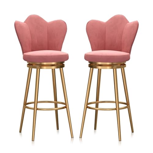 FXLUHAY Barhocker aus Samt, 2er-Set, 360° drehbare Esszimmerstühle mit Metallbeinen, Moderne Barhocker in Thekenhöhe for Home-Office-Kücheninselstuhl(Pink-c,Seat Height 65cm(25.6'')) von FXLUHAY
