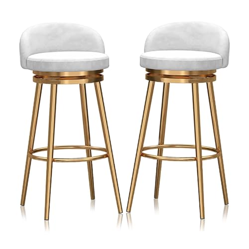 FXLUHAY Barhocker aus Samt, 2er-Set, 360° drehbare Esszimmerstühle mit Metallbeinen, Moderne Barhocker in Thekenhöhe for Home-Office-Kücheninselstuhl(White-b,Seat Height 65cm(25.6'')) von FXLUHAY