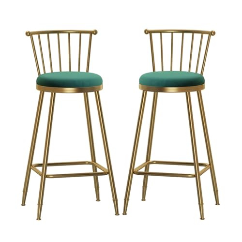 FXLUHAY Barhocker for die Theke, 2er-Set, Familienstühle im Barstil mit Samtbezug und Rückenlehne, moderner gepolsterter Barhocker, Sattelstuhl for die Theke, Inselhocker, 100 kg Tragkraft von FXLUHAY