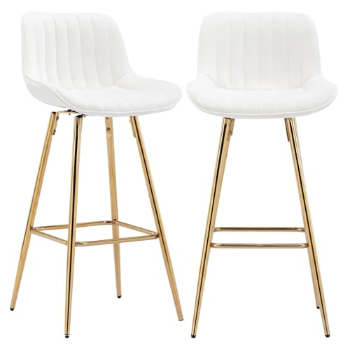 FXLUHAY Barhocker in Thekenhöhe, 76,2 cm, 2er-Set, drehbare Thekenhocker mit goldenen Beinen, moderner Barstuhl mit Rückenlehne, beigefarbene Barhocker aus Samt for die Kücheninsel(Beige-Velvet) von FXLUHAY