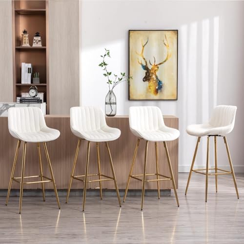 FXLUHAY Barhocker in Thekenhöhe, 76,2 cm, 2er-Set, drehbare Thekenhocker mit goldenen Beinen, moderner Barstuhl mit Rückenlehne, beigefarbene Barhocker aus Samt for die Kücheninsel(Brown) von FXLUHAY
