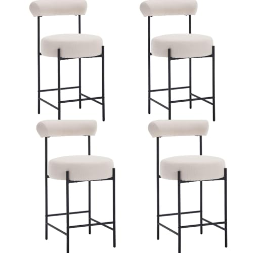 FXLUHAY Barhocker in Thekenhöhe, Thekenhocker-Set, Moderne Barhocker in Fassform, gepolsterte Barhocker, 26-Zoll-Kücheninselstühle mit schwarzen Metallbeinen(Beige Linen,4PCS) von FXLUHAY