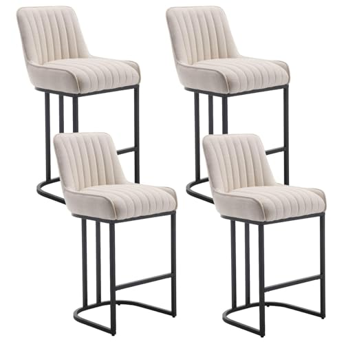 FXLUHAY Barhocker in Thekenhöhe, Thekenhocker-Set, Moderne Barhocker in Fassform, gepolsterte Barhocker, 26-Zoll-Kücheninselstühle mit schwarzen Metallbeinen(Beige-Linen,4PCS) von FXLUHAY