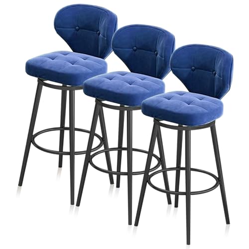 FXLUHAY Barhocker in Thekenhöhe aus Samt mit Rückenlehne, Moderne drehbare Barhocker im 3er-Set, hoher Esszimmerhocker for Kücheninsel, Heimbalkon, Café, Bar, Pub(Blue,Black Leg 75cm) von FXLUHAY