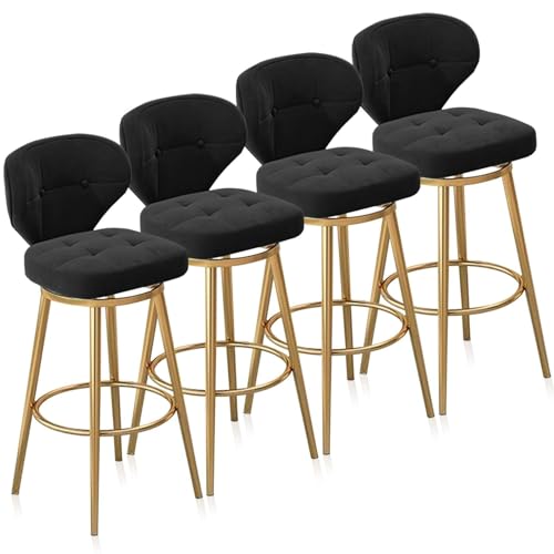 FXLUHAY Barhocker in Thekenhöhe aus Samt mit Rückenlehne, gepolsterte Barstühle, drehbarer Barhocker, 4er-Set, gepolsterte Esszimmerstühle for die Küche zu Hause, die Kücheninsel(Black,Gold Leg 65cm) FXLUHAY Barhocker in Thekenhöhe aus Samt mit Rückenlehne, gepolsterte Barstühle, drehbarer Barhocker, 4er-Set, gepolsterte Esszimmerstühle for die Küche zu Hause, die Kücheninsel(Black,Gold Leg 65cm) von FXLUHAY