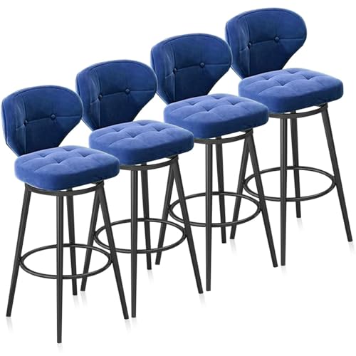 FXLUHAY Barhocker in Thekenhöhe aus Samt mit Rückenlehne, gepolsterte Barstühle, drehbarer Barhocker, 4er-Set, gepolsterte Esszimmerstühle for die Küche zu Hause, die Kücheninsel(Blue,Black Leg 65cm) von FXLUHAY