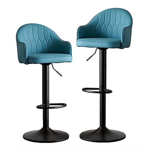 FXLUHAY Barhocker mit Rückenlehne und Fußstütze, drehbare Barhocker, 2er-Set, Barhocker mit Rückenlehne, höhenverstellbarer Barstuhl, Samt-Barhocker for Pub, Restaurant, Zuhause(Blue - Black Legs) von FXLUHAY