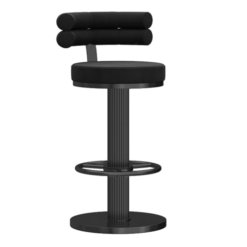 FXLUHAY Barhocker mit Samtsitz, höhenverstellbare Barhocker for die Kücheninsel, Moderne Barstühle for das Esszimmer mit 360°-Drehfunktion, Fußstütze und Basis(Black Leg Black Pad,45-60cm) von FXLUHAY