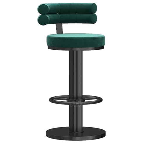 FXLUHAY Barhocker mit Samtsitz, höhenverstellbare Barhocker for die Kücheninsel, Moderne Barstühle for das Esszimmer mit 360°-Drehfunktion, Fußstütze und Basis(Black Leg Green Pad,65-80cm) von FXLUHAY