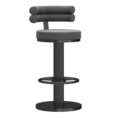 FXLUHAY Barhocker mit Samtsitz, höhenverstellbare Barhocker for die Kücheninsel, Moderne Barstühle for das Esszimmer mit 360°-Drehfunktion, Fußstütze und Basis(Black Leg Grey Pad,45-60cm) von FXLUHAY