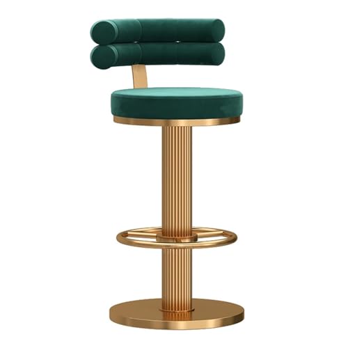 FXLUHAY Barhocker mit Samtsitz, höhenverstellbare Barhocker for die Kücheninsel, Moderne Barstühle for das Esszimmer mit 360°-Drehfunktion, Fußstütze und Basis(Gold Leg Green Pad,65-80cm) von FXLUHAY