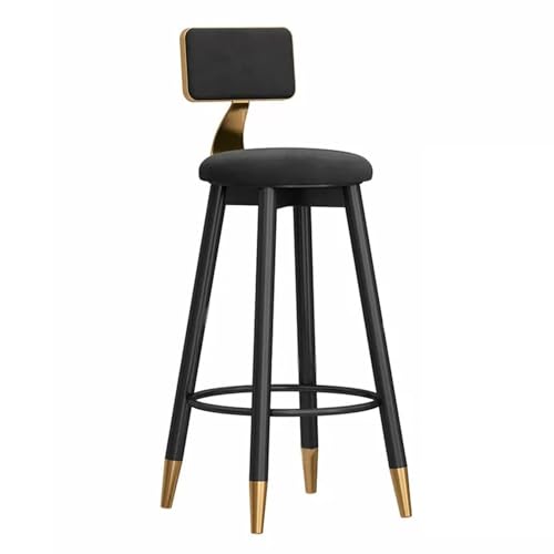 FXLUHAY Barhocker mit Samtsitzpolsterung, Moderne Barhocker in Thekenhöhe mit Rückenlehne und Eisenbeinen, for Bartheken, Esszimmerstühle for Zuhause und Kücheninseln(Black,65cm) von FXLUHAY