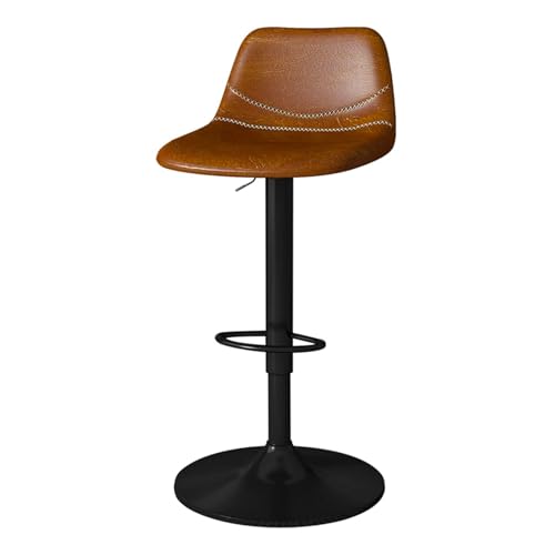 FXLUHAY Barstuhl, Drehbarer Hochstuhl, Kücheninsel-ESS-Barhocker mit Sattelleder-Rückenlehne und Fußstütze aus Kohlenstoffstahl, verstellbar 57~78 cm von FXLUHAY