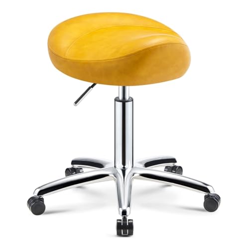 FXLUHAY Barstuhl mit Liftfunktion for Schönheitssalons, drehbarer Sattelhocker mit PU-Kissen, bequemer Fußstütze und Rädern, Höhenverstellung 36~50 von FXLUHAY