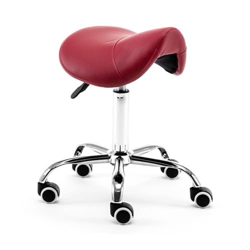 FXLUHAY Beauty Stool Behandlungshocker, Professioneller Sattelhocker, Hydraulischer Sattelsitz mit Rädern, Anti-Buckel-Bürostuhl for Salon Stylist Las(Red) von FXLUHAY
