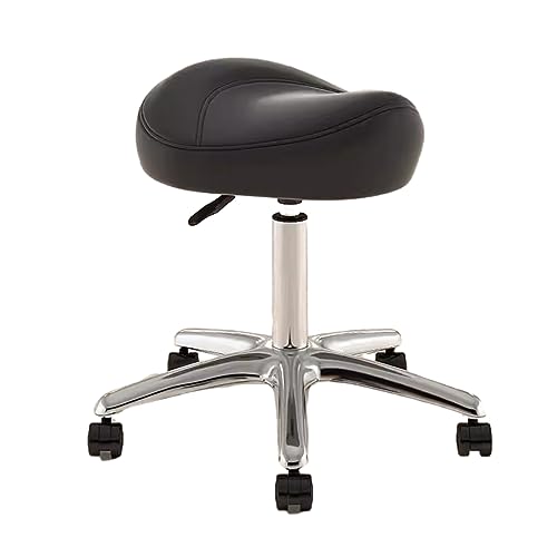 FXLUHAY Bürostuhl, Höhe 36~50 cm, Sattelhocker for Dentalhygieniker und Künstler, Sattelsitz for Salons aus Metall mit 360° drehbarem PU-Rad(Black) von FXLUHAY