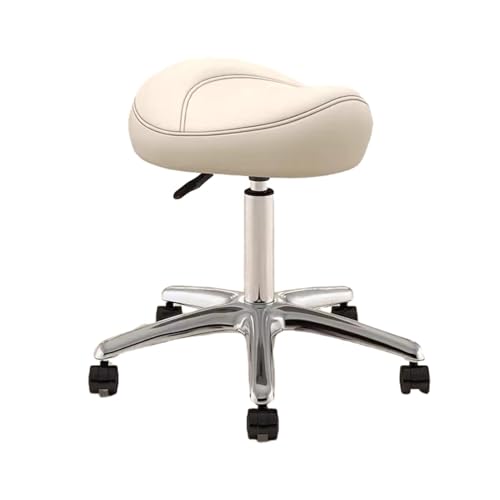 FXLUHAY Bürostuhl, höhenverstellbar 36~50 cm, Sattelrollhocker for Dentalhygieniker und Künstler, Metall-Salon-Sattelsitz mit 360° drehbarem PU-Rad(Beige) von FXLUHAY