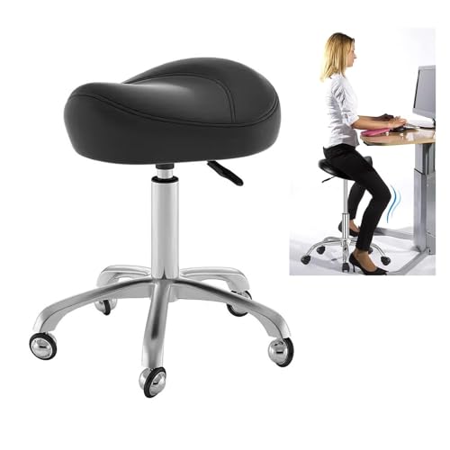 FXLUHAY Bürostuhl in Sattelform, medizinischer Salonstuhl mit Sattelsitz for Dentalhygieniker, Hocker for Massagewerkstätten im Home Office(Black) von FXLUHAY