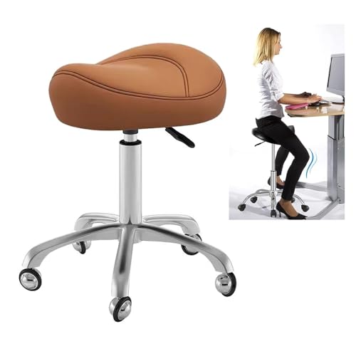 FXLUHAY Bürostuhl in Sattelform, medizinischer Salonstuhl mit Sattelsitz for Dentalhygieniker, Hocker for Massagewerkstätten im Home Office(Brown) von FXLUHAY