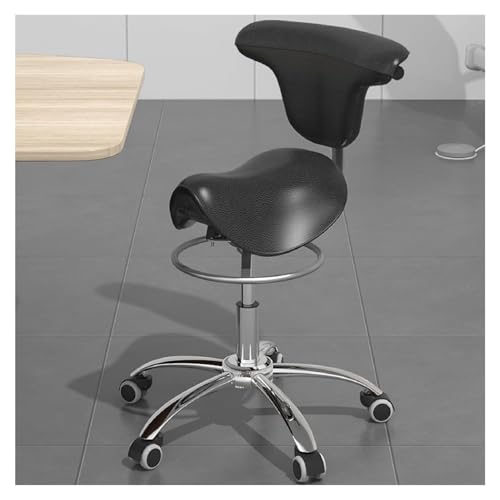 FXLUHAY Dental-Sattelhocker mit Rückenlehne, hydraulisch höhenverstellbarer Kosmetikersitz, hält die Haltung aufrecht, Sattelstuhl for die Arbeit in Kneipen(Black) von FXLUHAY