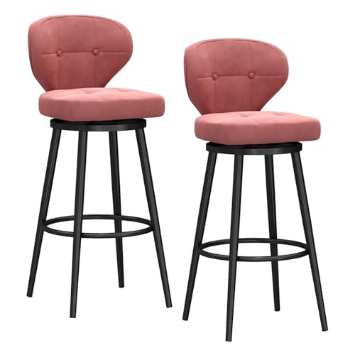 FXLUHAY Drehbare Barhocker, 2er-Set, Barhocker in Thekenhöhe, Moderne Barhocker aus Samt mit mittelhoher Rückenlehne, gepolsterter Barstuhl mit Metallfuß, Hocker for Kücheninseln(Pink+Black) von FXLUHAY