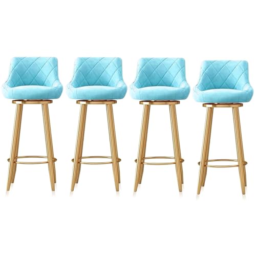 FXLUHAY Drehbare Barhocker aus Samt, 4er-Set, Thekenhocker, Barhocker in Thekenhöhe mit Rückenlehne und Fußstütze, Barstühle for Kücheninsel, Esszimmer, Café, Pub(Light Blue,65cm(25.6 in)) von FXLUHAY