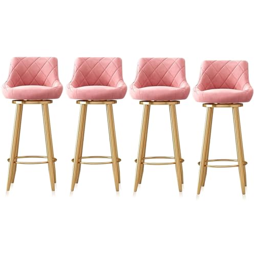 FXLUHAY Drehbare Barhocker aus Samt, 4er-Set, Thekenhocker, Barhocker in Thekenhöhe mit Rückenlehne und Fußstütze, Barstühle for Kücheninsel, Esszimmer, Café, Pub(Pink,75cm(29.5 in)) von FXLUHAY