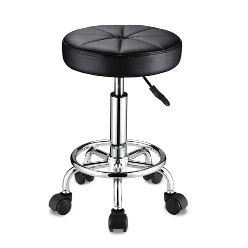 FXLUHAY Drehhocker mit Rollen, rund, Hocker, PU-Leder, Höhe: Schwarz FXLUHAY Drehhocker mit Rollen, rund, Hocker, PU-Leder, Höhe: Schwarz von FXLUHAY