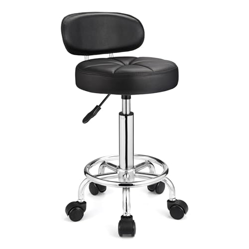 FXLUHAY Drehhocker mit Rollen Höhe Spa Hocker Rückenlehne Schwarz FXLUHAY Drehhocker mit Rollen Höhe Spa Hocker Rückenlehne Schwarz von FXLUHAY