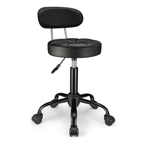 FXLUHAY Drehhocker mit Rollen Höhe Spa Hocker Stuhl Rückenlehne Schwarz(Black) von FXLUHAY