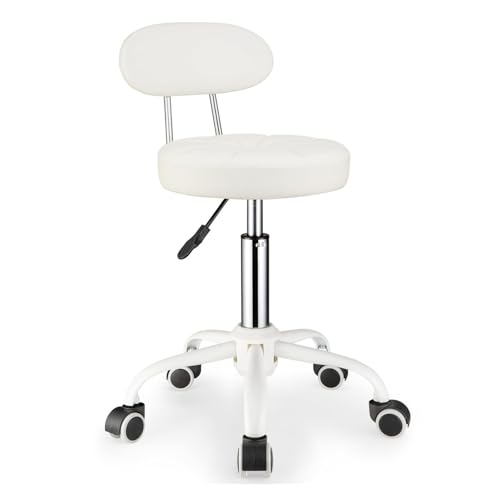 FXLUHAY Drehhocker mit Rollen Höhe Spa Hocker Stuhl Rückenlehne Schwarz(White) von FXLUHAY