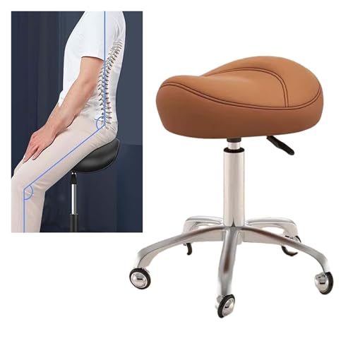 FXLUHAY Drehstuhl, Ergonomischer Sattelhocker, Sattelstuhl, Hochleistungs-Hydraulik-Rollhockerstuhl mit Rädern, Verstellbarer Hocker for Studio-Tattoo(Brown) von FXLUHAY