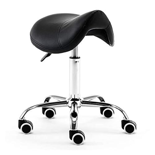 FXLUHAY Ergonomischer, professioneller Sattelstuhl mit Rädern in Schwarz for Klinik, Spa, Salon, höhenverstellbarer Rollhocker mit Rädern und violettem Sitz(Black) von FXLUHAY