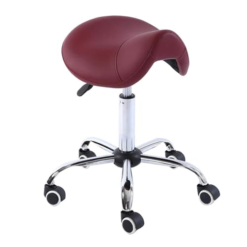 FXLUHAY Ergonomischer, professioneller Sattelstuhl mit Rädern in Schwarz for Klinik, Spa, Salon, höhenverstellbarer Rollhocker mit Rädern und violettem Sitz(Red) von FXLUHAY