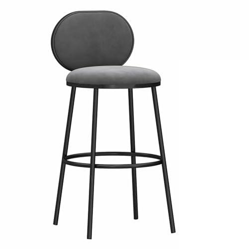 FXLUHAY Frühstücksbarhocker, Barhocker in Thekenhöhe, gepolsterte Barhocker mit Samtbezug, Metallrahmen, Barstühle mit hoher Rückenlehne for Zuhause und Küche(Black Leg Grey Pad,75cm/29.6in) von FXLUHAY