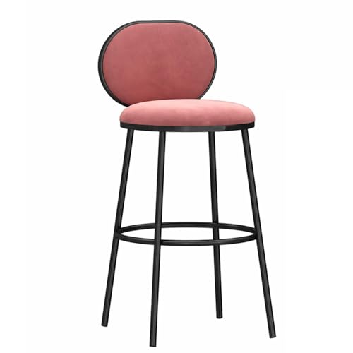 FXLUHAY Frühstücksbarhocker, Barhocker in Thekenhöhe, gepolsterte Barhocker mit Samtbezug, Metallrahmen, Barstühle mit hoher Rückenlehne for Zuhause und Küche(Black Leg Pink Pad,65cm/25.6in) von FXLUHAY