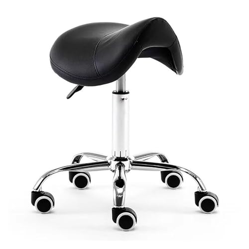 FXLUHAY Hebender runder Schönheitshocker, Hydraulischer Sattelhocker auf Rädern, Moderner Salonstuhl mit Drehsitz for Massage, Bequemer Beauty Balance Chair(Black) von FXLUHAY