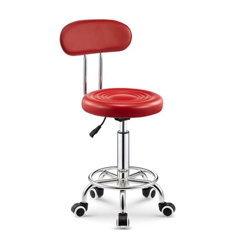 FXLUHAY Hochleistungshocker aus Leder, mittlere Rückenlehne mit Rädern, Fußstützenhöhe, for Büro, Küche, Geschäft, Zeichensalon, Arbeitsbüro, Schönheitssalon, Massagestuhl(Red) von FXLUHAY