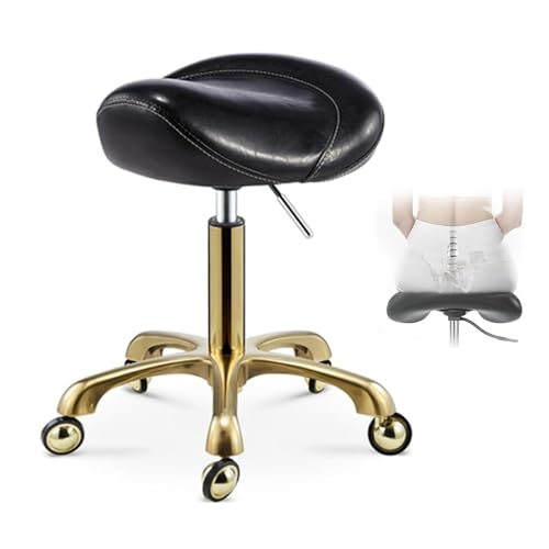 FXLUHAY Hocker Sattelhocker Braun Schwarz, Professioneller Salonstuhl, Drehbarer Bürostuhl for Friseursalon-Kosmetiker(Black) von FXLUHAY