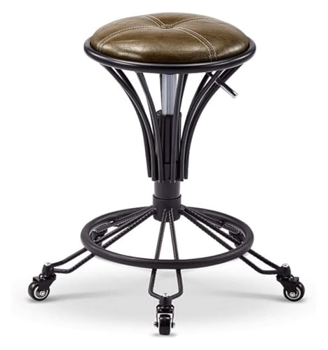FXLUHAY Hocker auf Rädern, Verstellbarer Bürohocker mit Rädern, Schreibtischhocker for das Schlafzimmer mit Sitz aus grünem Kunstleder, Höhe 48–58 cm, Tragkraft 160 kg(Style#6) von FXLUHAY